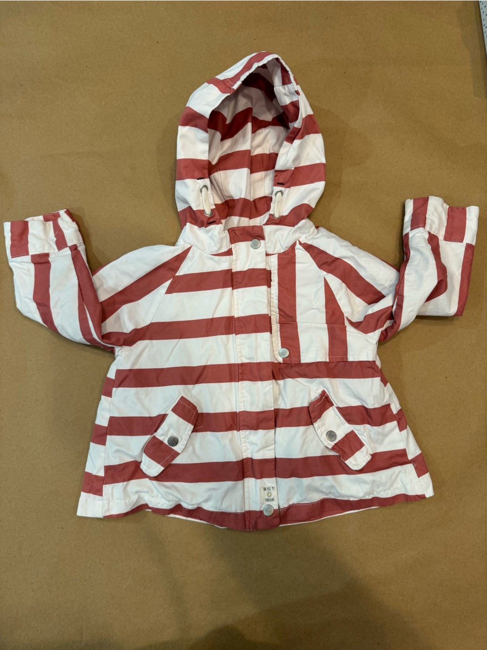 Zara babygirl striped Hooded Jacket in dusty red/pink and White